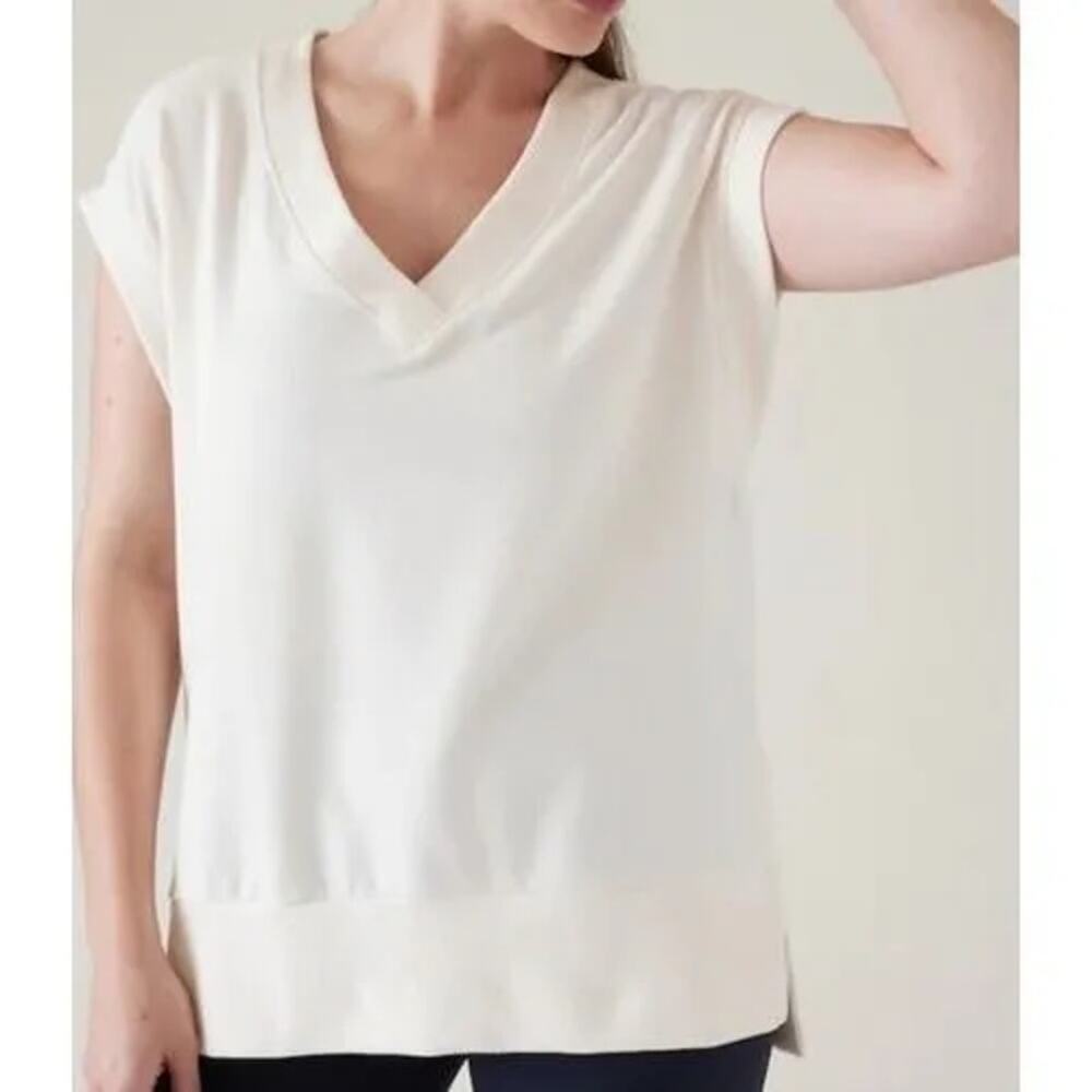 Athleta Retroterry V-Neck Cream White Sweatshirt Vest Tank Top Size XS
